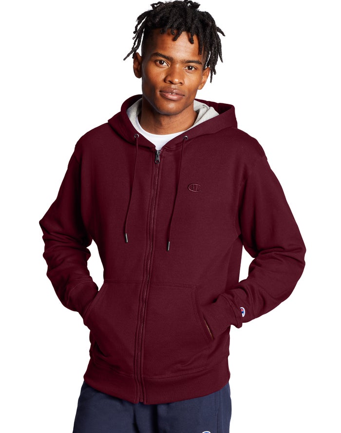 Champion Hoodie Heren - DonkerRood - Powerblend Fleece Full Zip C Logo ( 684593-SVA )